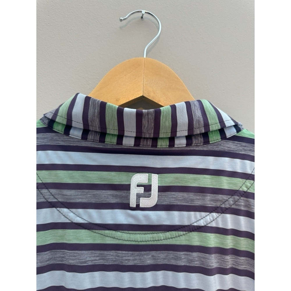 FootJoy FJ Mens Short Sleeve Golf Polo Shirt L Large Blue Green Striped Camo - Picture 5 of 8